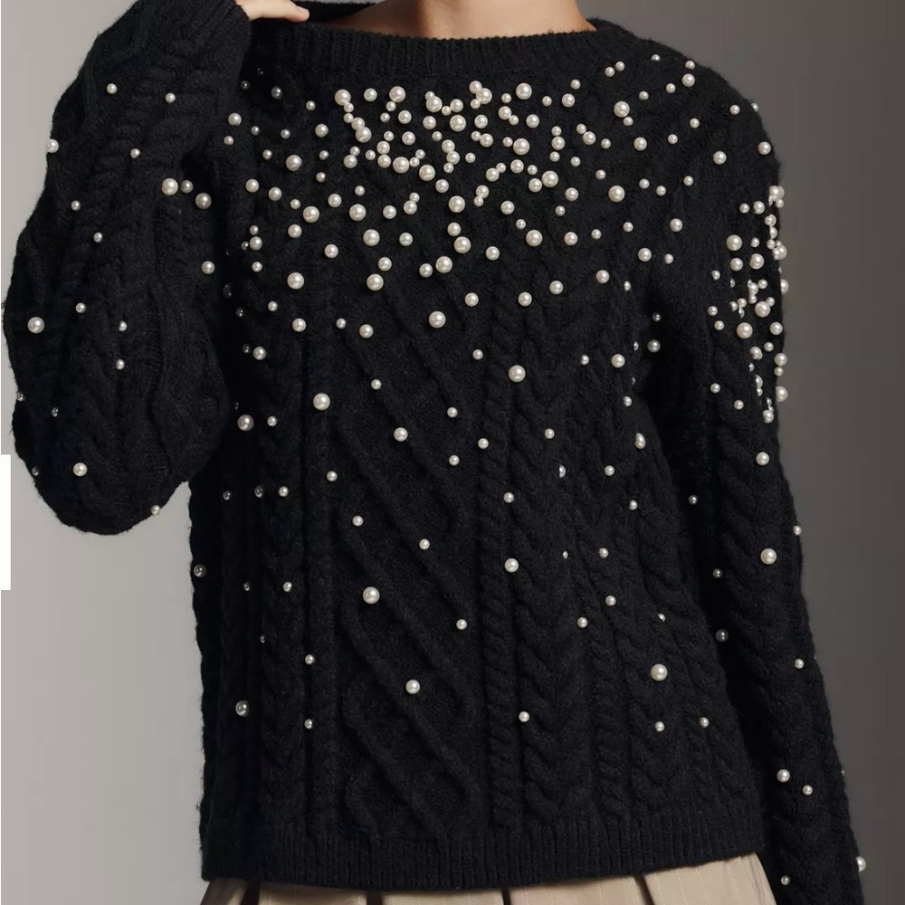 English Factory Black Sweater with Pearl Accents